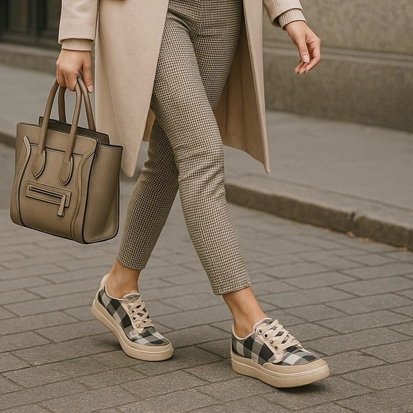 Zodiac Shoes - Zodiac Cheezburger Plaid Lace-Up Sneakers Women’s Size 8M Black White Tan NWB